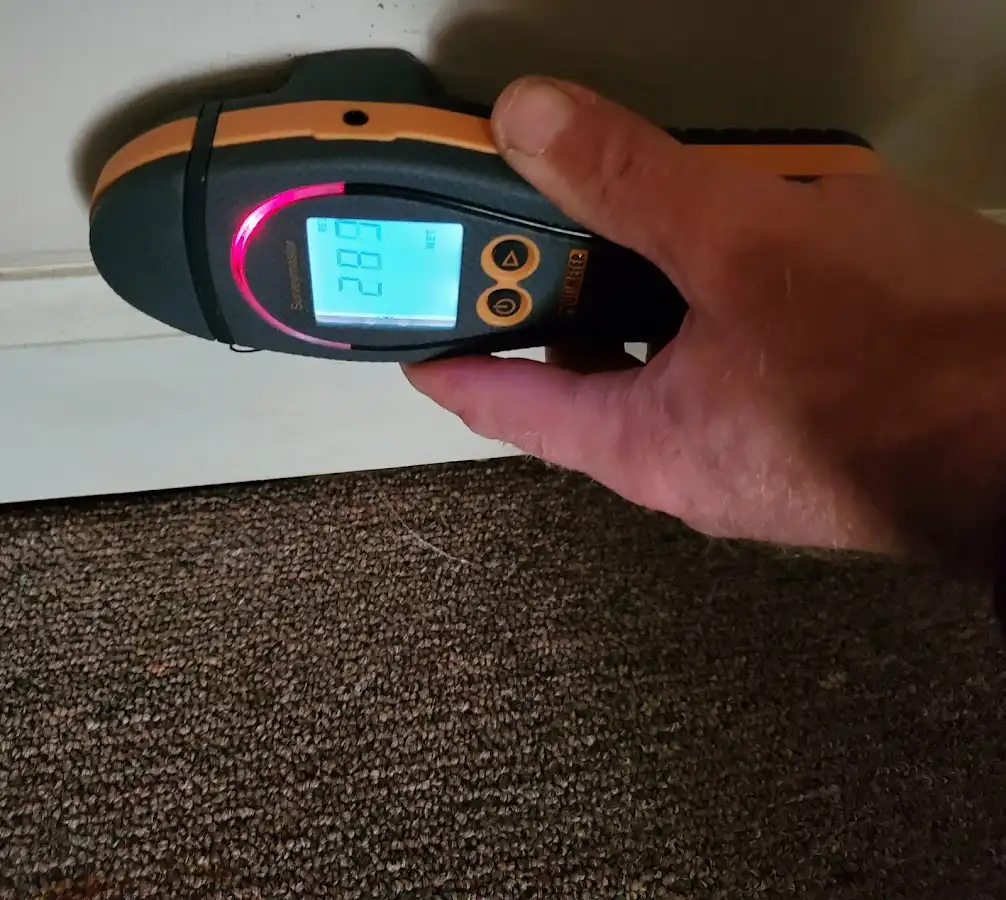 Moisture detection at baseboard during Storm Damage Restoration in Tigard
